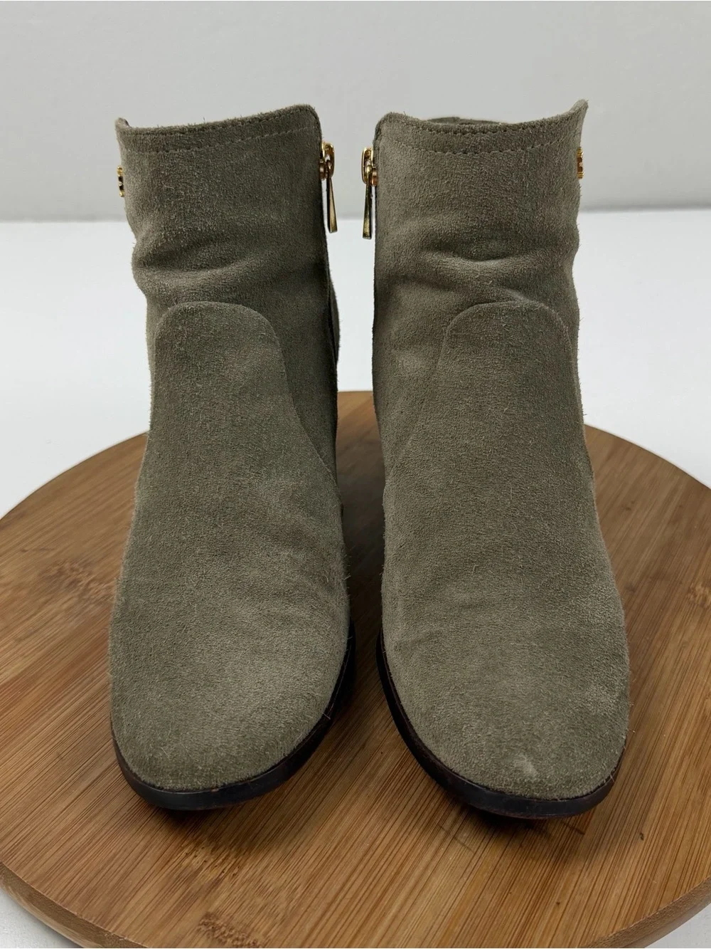 Tory Burch Sabe Olive Green Suede Block Heel Ankle Boots